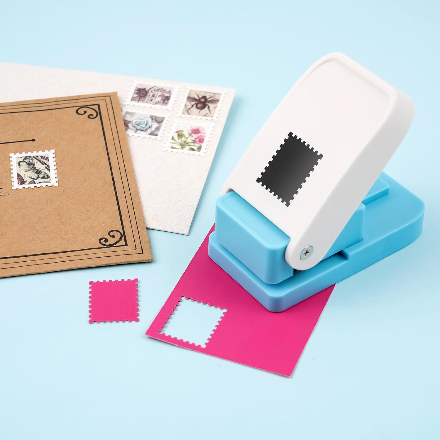 BAOFALI Stamp Punch. Stamp Puncher. 1X0.8inch Rectangular Postage Stamps Punches. Lever Paper Punches for Crafting.Craft Cutter Hole Puncher for Scrapbooking Journaling Card Making - Image 7