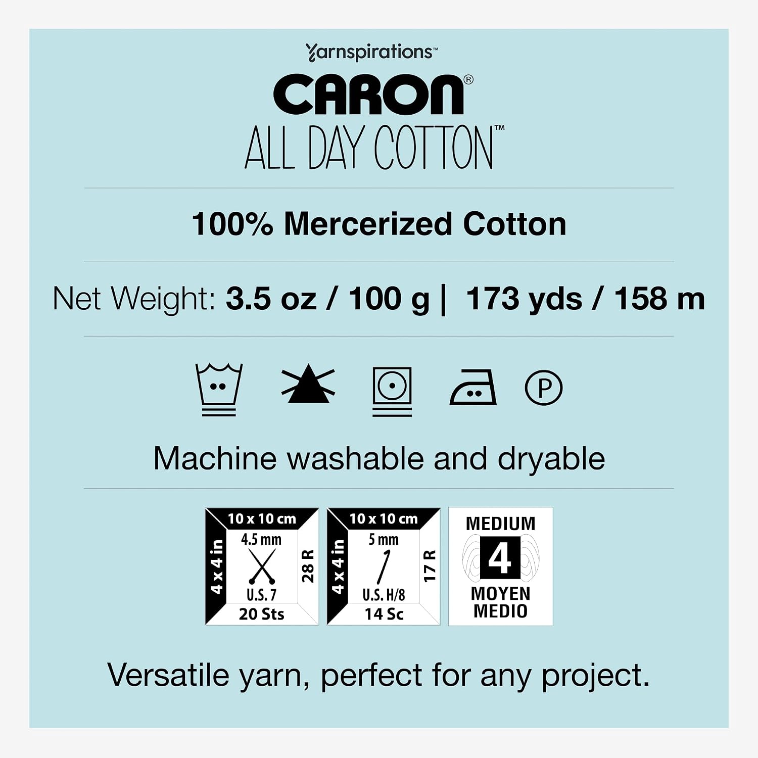 Caron All Day Cotton - 3 Pack of 173 Yards/3.52 oz Eyes Blue 100% Mercerized Cotton Yarn - Image 7