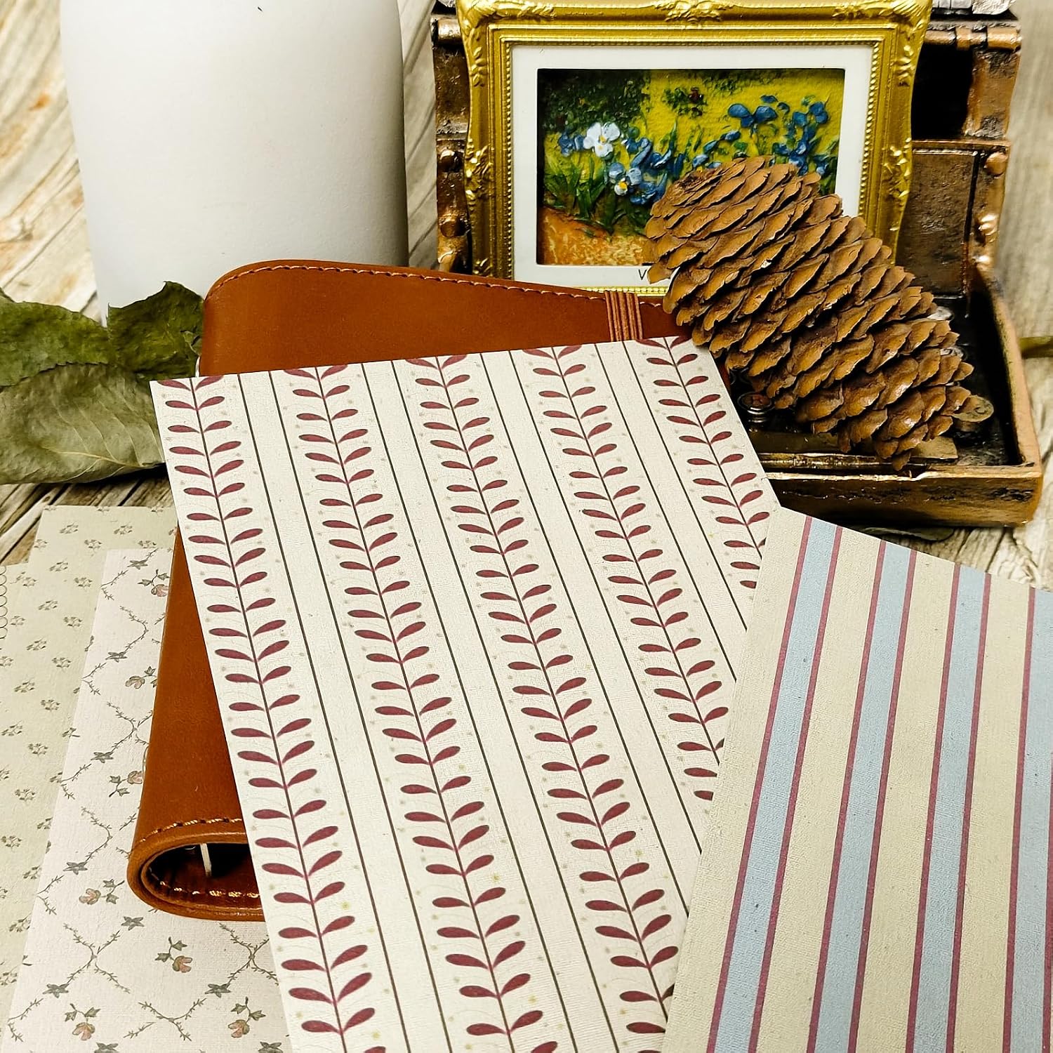 PRSTINCOL Scrapbook Paper.16 Sheets 4.1x5.8 Inch Vintage Stripe Style Scrapbook Supplies.Single-Sided Vivid Origami Decoupage Paper for DIY Crafts. Card Making. Art Journaling - Image 4