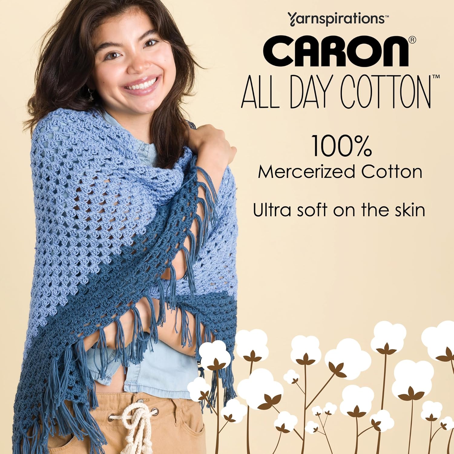 Caron All Day Cotton - 3 Pack of 173 Yards/3.52 oz Eyes Blue 100% Mercerized Cotton Yarn - Image 2